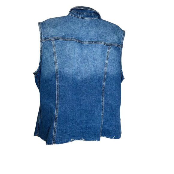 Levi's Distressed Blue Denim Vest With Frayed Hem & Copper Button, XL - Picture 2 of 8